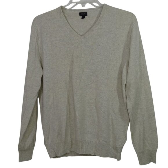 J Crew Italian Cashmere V-Neck Sweater Men Size L Beige/Gray Long Sleeve 85984 - Picture 1 of 8